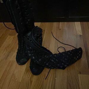 Laced up black boots